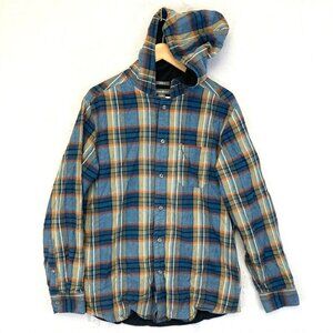 Eddie Bauer Flannel Shirt Jacket Shacket Mens Medium M Classic Fit Hooded Plaid